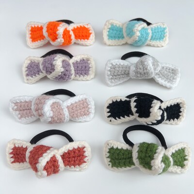 Crochet Ribbon Hair Elastic, ribbon hair ties bachelorette party gift bridesmaid hair tie - image1